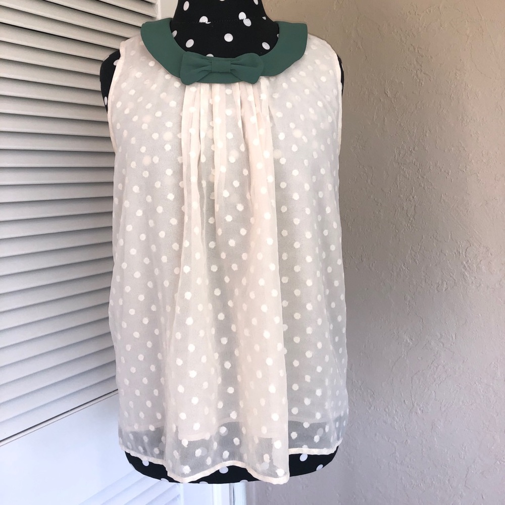 Anthropologie bow detail polka dot blouse